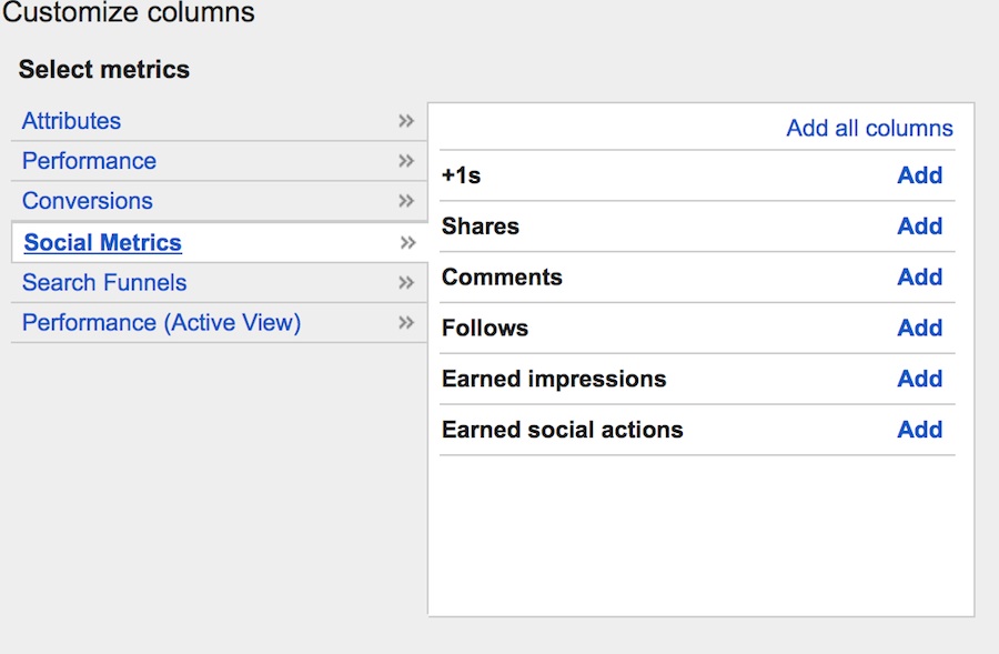 social metrics columns