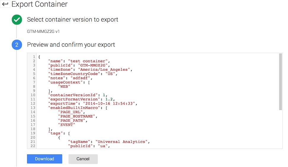 google tag manager export-import