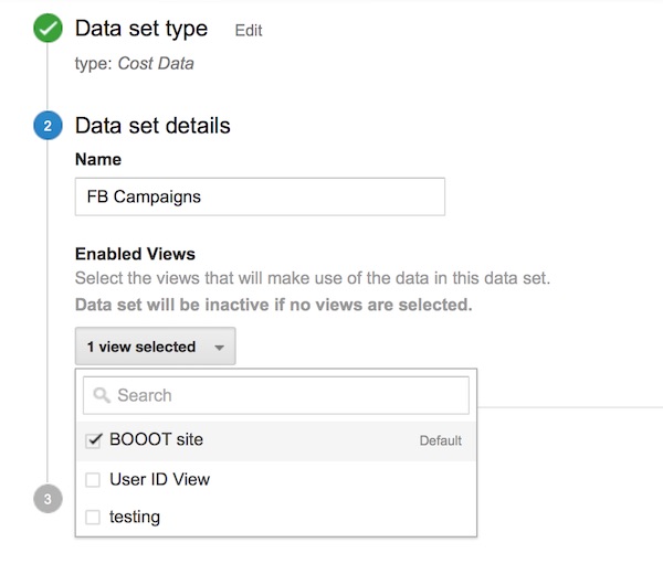 google analytics data import choose view