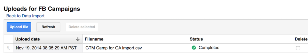 google analytics data import upload