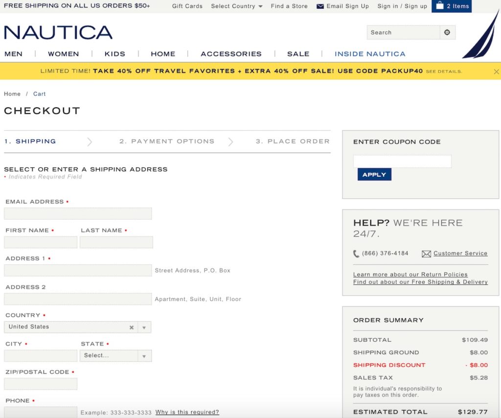 nautica checkout process optimization