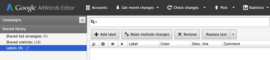 labels google adwords editor