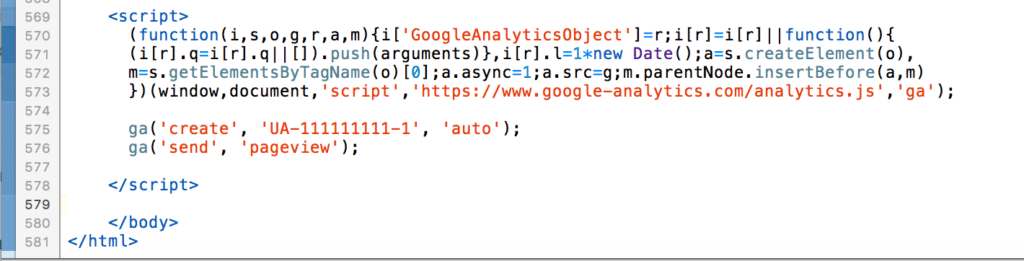 analytics code at the bottom of the page