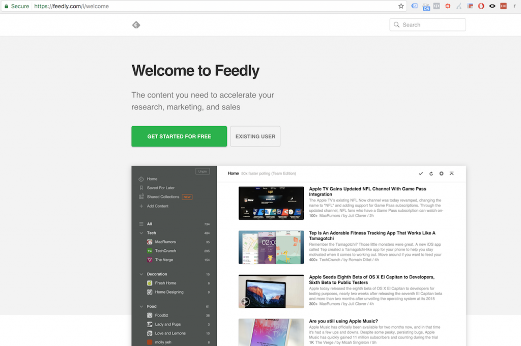 feedly homepage