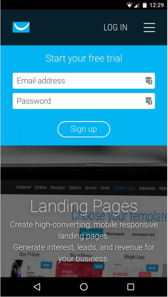 get response landing page mobile